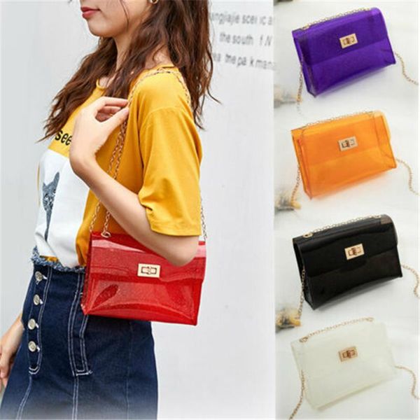 

new women transparent pvc clear chain jelly bag tote handbag messenger shoulder bag