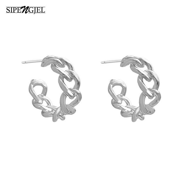 

new fashion gold and silver color link chain shape circle earrings rock punk hip hop style errings for women jewelry 2021, Golden;silver