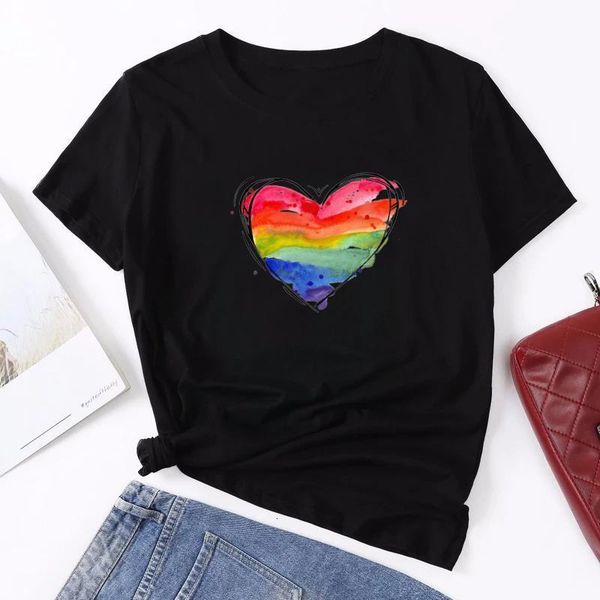 

valentine's women t shirt color heart printed short sleeve cute couple tee shirt femme fashion casual o neck female t shirt, White