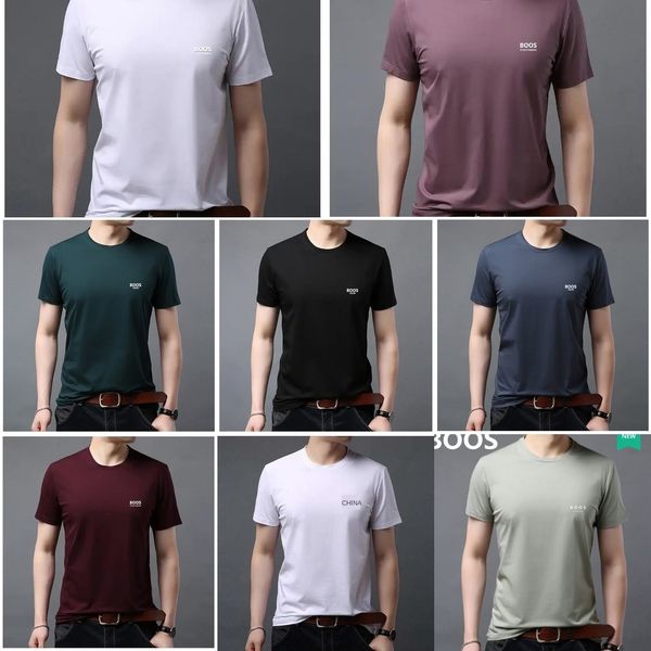 

cublz t-shirt men's short sleeve mulberry silk with t summerthin white summer fashion crew color solid neck bottoming shirt xkssk, Blue