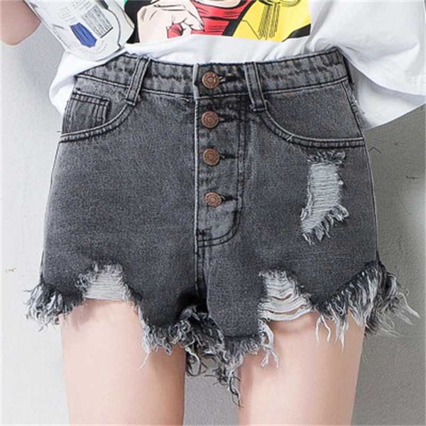 

summer new high waisted jeans shorts with holes and rough ees, White;black