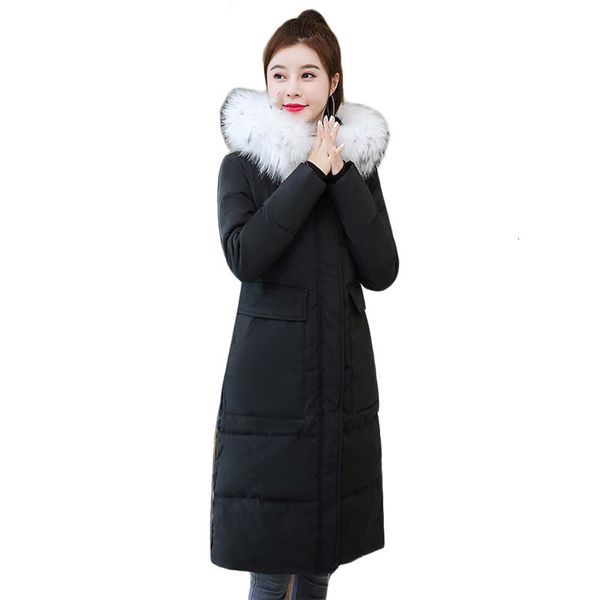 

2021 new new black female winter coat plus size white fur collar with hood down cotton thick anti-cold parkas jacket