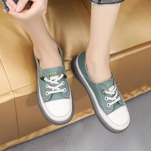 

tilocow women autumn sport flats genuine leather women's lazy shoes woman casual shallow loafers round toe zapatillas mujer 2020, Black