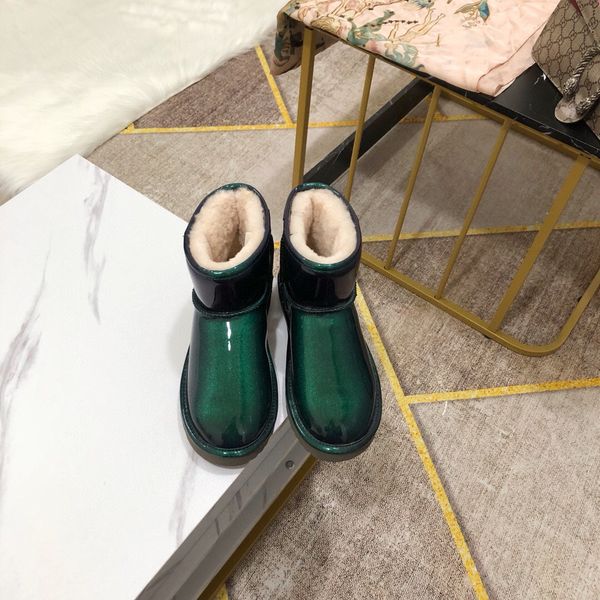 

designer womens boots luxury green reflective surface plus cashmere platform snow boots with box size 35-40, Black