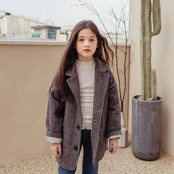 

2020 autumn and winter new girls long style coat baby girls turn-down collar suit coat kids fashion loose solid jacket, #8099, Blue;gray
