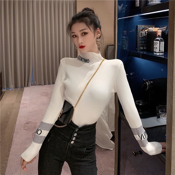 

make western style letters within the high collar knitting render unlined upper garment to coat h1211, White;black