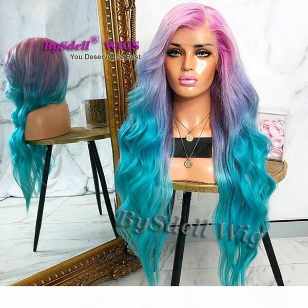 

pretty natural looking mermaid long wavy hair full lace wig synthetic heat resistant part full lace wigs for black white women