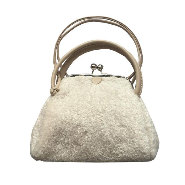 

vintage fashion clip women's bag real lamb fur shoulder crossbody designer brand women crossbody bag leisure travel purse