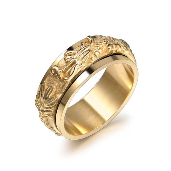 

punk panlong rotatable men's dragon gold plated ring sa1040, Silver