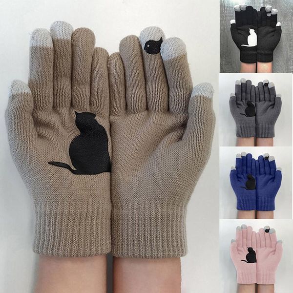 

warm dog bones printing gloveswomen winter gloves fur mittens guantes ladies girls outdoor heat full finger lined #yj, Blue;gray