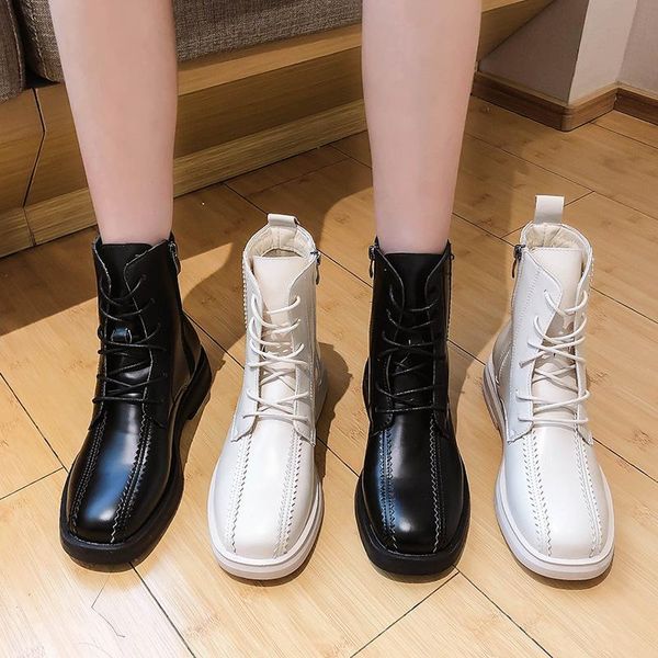 

shoes lady boots round toe flat heel ankle booties women zipper winter footwear luxury designer boots-women ladies, Black