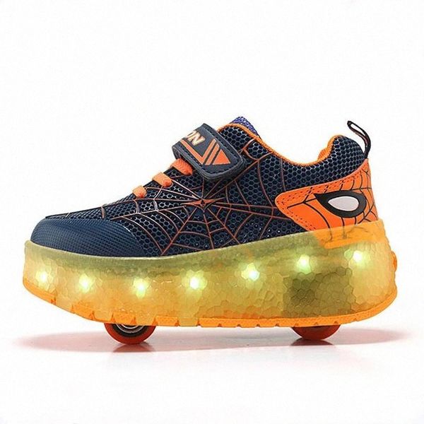 

size 28-39 led wheel sneakers for kids boy girl usb glowing light up roller shoes with on double wheels children skate shoes #pi8k