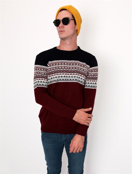 

bike collar pattern burgundy men 's sweater, White;black