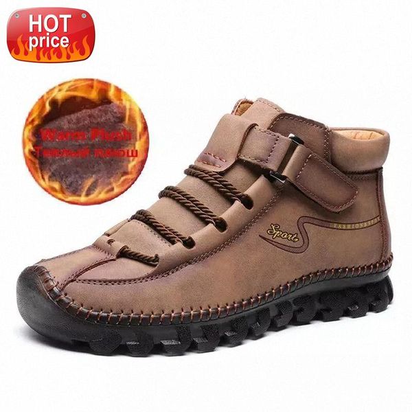 

new winter men's boots comfortable men ankle boots thick plush warm snow leather autumn outdoor man motorcycle 38-48 #s39j