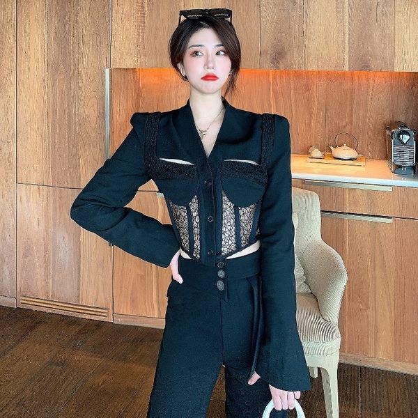 

2020 autumn new hollow lace stitching corset jacket short temperament suit women's wear