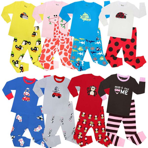 

cartoon pure cotton pajamas children's air conditioning suit long sve printed home cloth for boys and girls, Blue;red