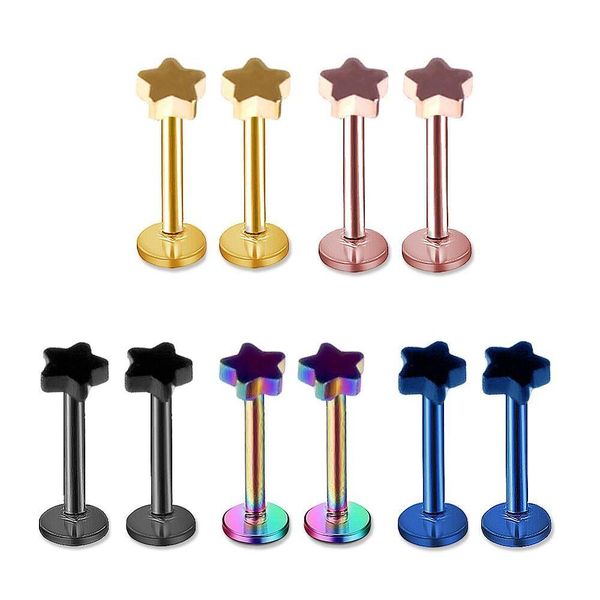 

wholesale star labret lip chin ring nose ear bar stud stainless steel piercing fashion body sqcppy dh_seller2010, Black