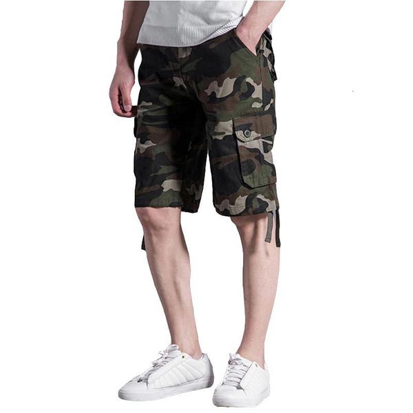 

summer camouflage overalls casual shorts straight 7-point men's middle pants 5-point breeches loose multi pocket, White;black