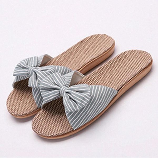 

women's linen flip flops casual eva striped linen slippers women slides fashion girl's bow sandals indoor shoes home slippers #e73, Black