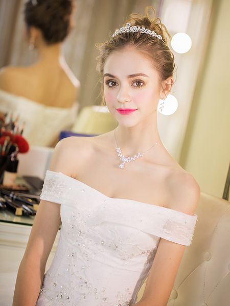 

lcrown of bridal three and headdress pieces set 2020 new zircon super fairy korean wedding dress hair accessories m, Silver