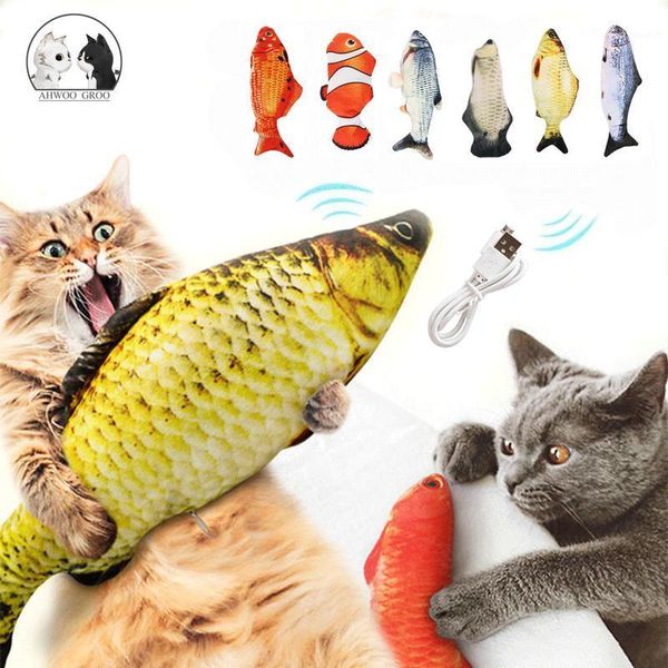 

cat toys moving fish electric toy 3d simulation interactive chew molar for usb charger wagging with catnip1