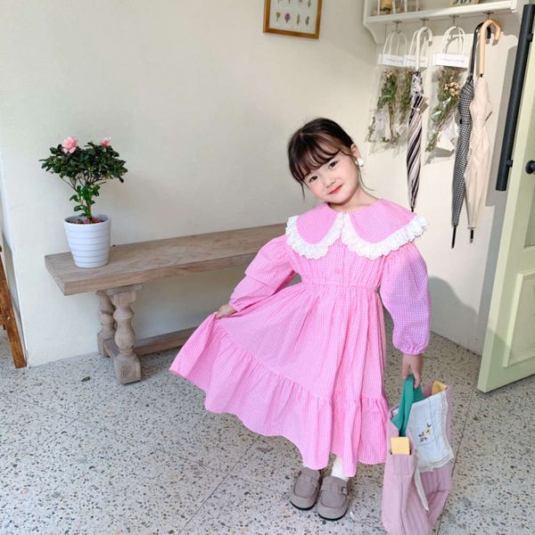 

lace amur monkey 2021 spring new girl doll big lapel drs korean children's plaid skirt 778k0wdi, Red;yellow