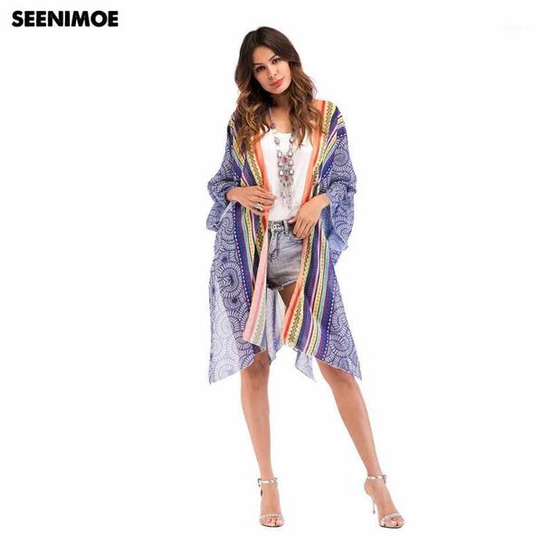 

ethnic geometric print women long kimono cardigan summer beach cover ups bat sleeve chiffon blouse 2018 kimono boho blusas1, White