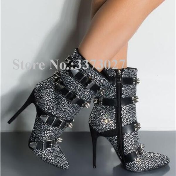 

скидка роскошные bootsfashion кристалл rems голеностопного новый дизайн robinson камень высокие каблуки пояса женщин пряжки секси леди, Black