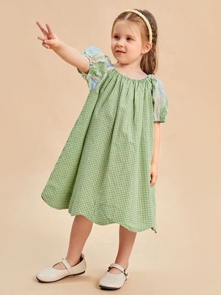 

toddler girls gingham print raglan sleeve dress she, Red;yellow