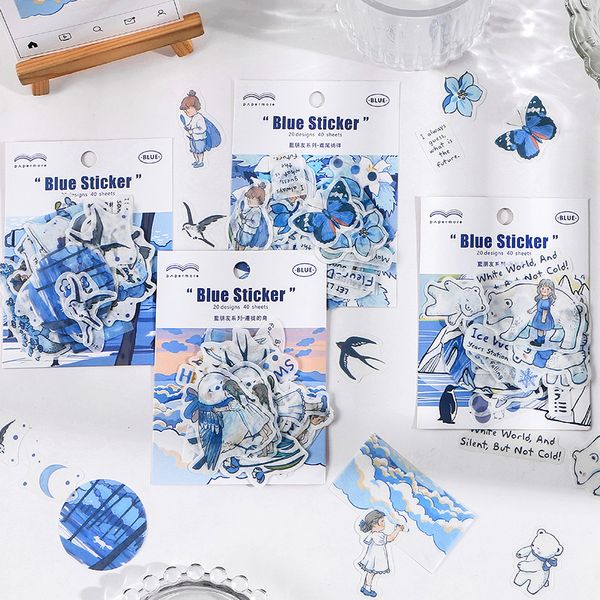 

40 pcs/lot Blue island Stickers Decorative collage Scrapbooking art marker back to school aesthetic stickers bullet journal