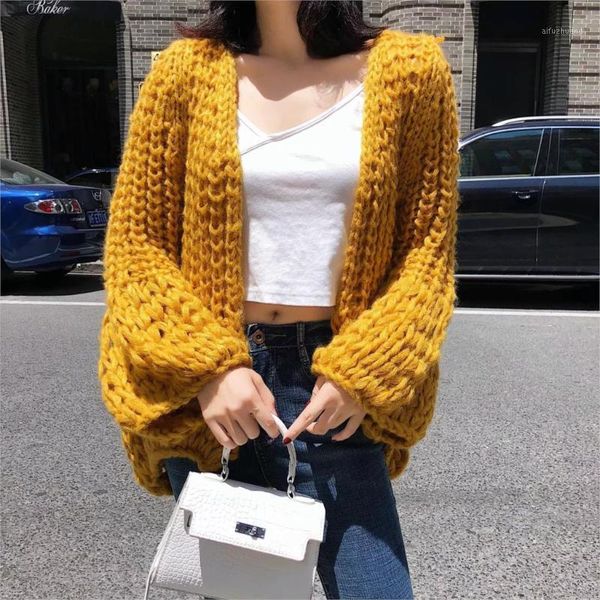 

2020 autumn and winter new women's sweaters handmade knitting pure color simple sweater cardigan jacket1, White