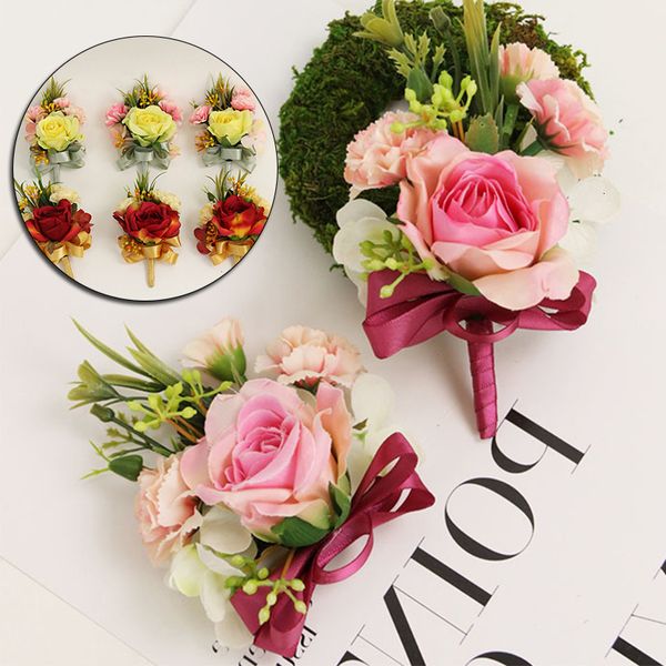 

new bud corsage hand flower man boutonniere artificial tea rose silk wrist bracelet bridesmaid wedding prom brooch