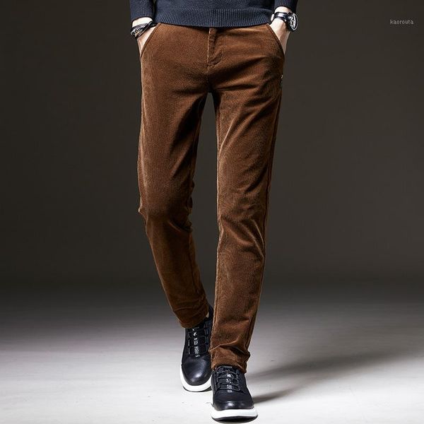 

winter corduroy casual pants real 2020 fashion brand clothing solid color cotton men's slim pants khaki1, Black
