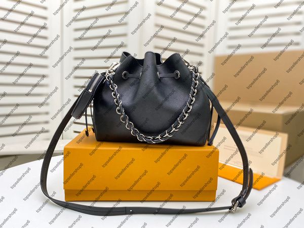 

m57201 bucket women coin mahin bag shoulder real leather perforated round crossbody silver bag calf handbag purse chain txoio, Red;black