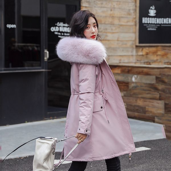 

2021 new winter wool furnace long women plus size parkas hood slim with fur goal occasional women's coat jma4, Black