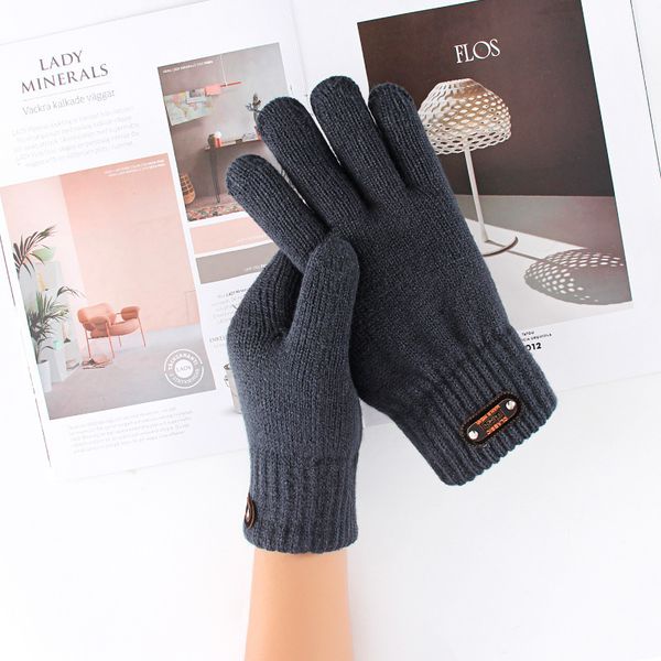 

winter knitted men' thermal soft lining elastic cuff acrylic thickened double layer warm gloves outdoor sports for men, Blue;gray