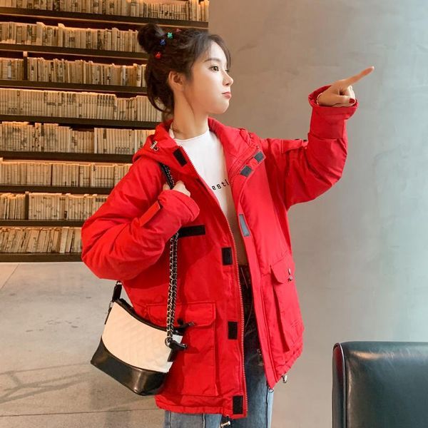 

hooded woman parkas winter jacket women down cotton-padded jackets korean coat female 2021 thick clothes veste femme lxr1149, Black