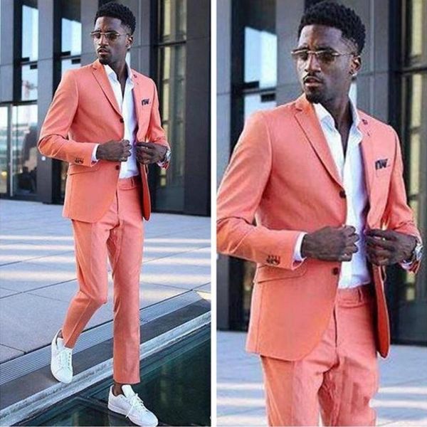 

coral 2 pieces groom wedding fashion tuxedos men suits notached lapel slim fit two buttons party dinner blazer (jacket+pants, White;black