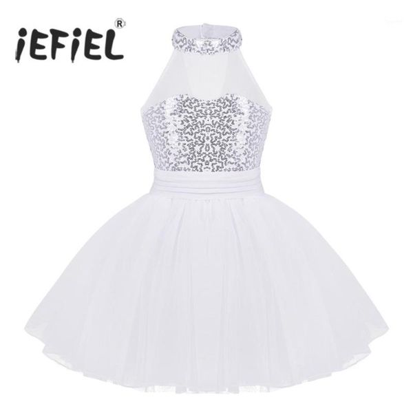 

iefiel girls sleeveless fancy party professional tutu dress mesh splice sequins ballet dance gymnastics leotard dress for kids1, Black;red