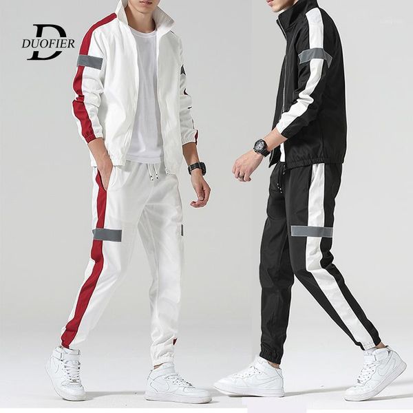 

new men fashion zipper long sleeve jacket pants set male tracksuit sport suit 2020 men's gyms set casual streetwear man clothing1, Gray
