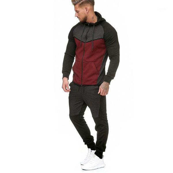 

2pcs men sportswear tracksuit zip up hoodies sweatshirt+pant running jogging leisure fitness gym workout athletic set sport suit1, Gray