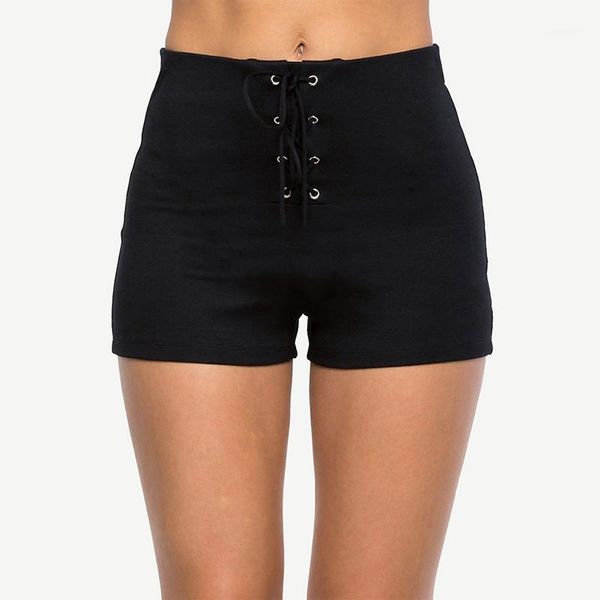 

women high waist shorts slim shorts summer bandage belt short fashion thin short ladies eyelet strap solid color casual1, White;black