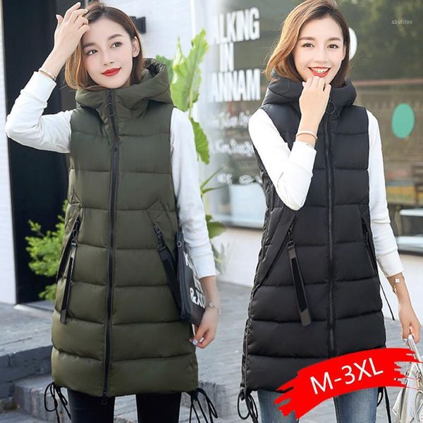 

women's vests autumn winter vest women waistcoat 2021 female sleeveless jacket hooded warm long coat colete feminino1, Black;white
