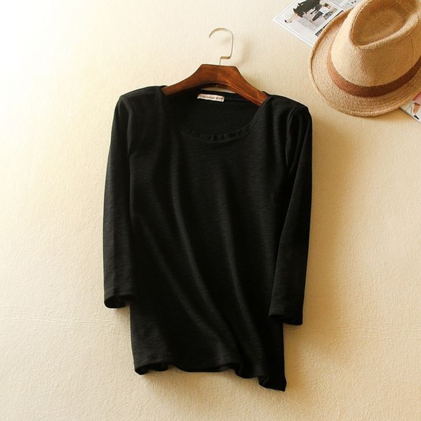 

non-return bamboo cotton 7-inch sleeve women's one-collar slim bottoming 3101 non-return bamboo cotton 7-inch sleeve t-shirt women&#039, White