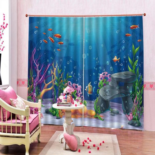 

cartoon ocean tropical fish coral undersea world window curtain for children's room bedroom polyester fabric blackout drapes