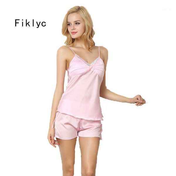 

wholesale- two pieces women's pajamas set padded push up chest nightwear set fashion pijamas mujer satin pajamas tracksuit1, Black;red