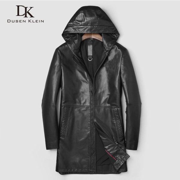 

men's genuine leather jackets and coats sheepskin hooded outerwear long new autumn designer brand jacket for man j0, Black