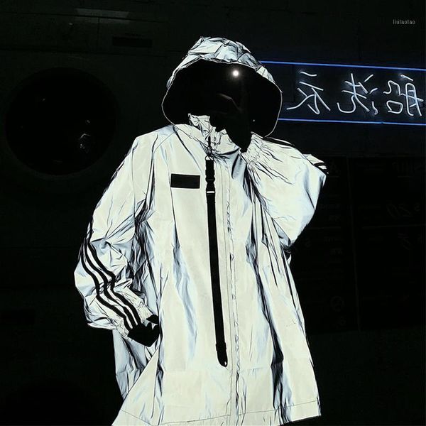 

korea ulzzang casual fashion punk vintage large size hip hop reflective long sleeve harajuku streetwear loose hooded ins jacket1, Black;brown