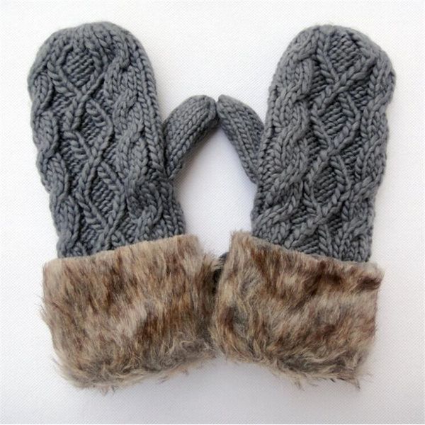 

indjxnd winter outdoor twist knitted gloves double layer thick cashmere wool warm knit full finger gloves soft mittens1, Blue;gray