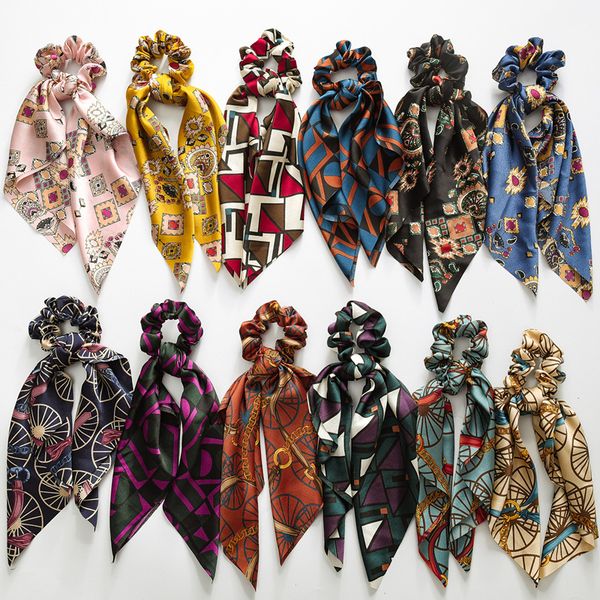 

fashion floral single printed scrunchie elastic band for women scarf bows rubber ropes girls ties hair accessory